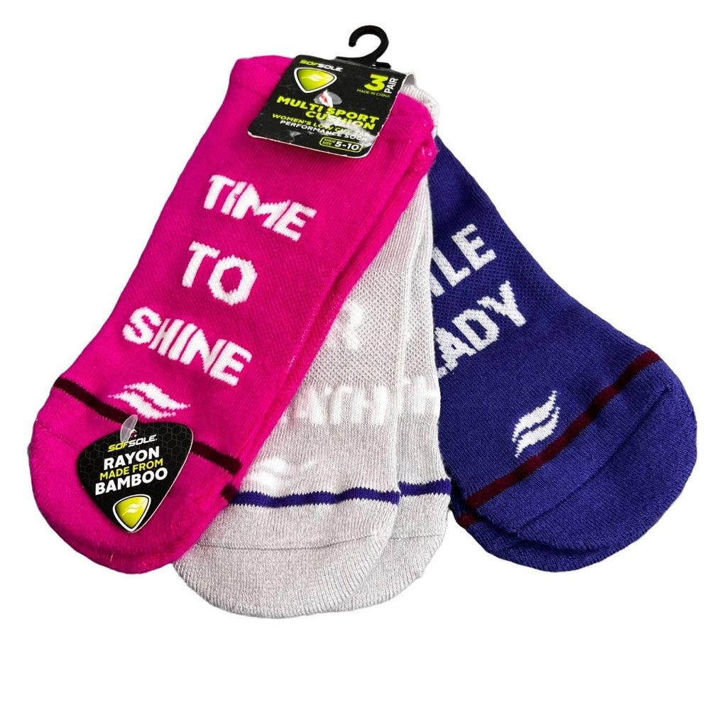 Sofsole Low Cut Socks Multisport Cushion Performance 3 Pair sz 5-10 Bamboo